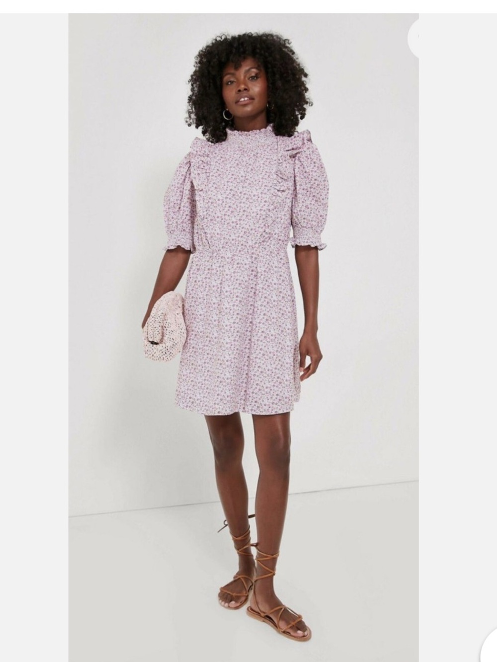 Hyacinth House Tuckernuck Purple Ditsy Floral Mini Dress Smocked Ruffle Yolk